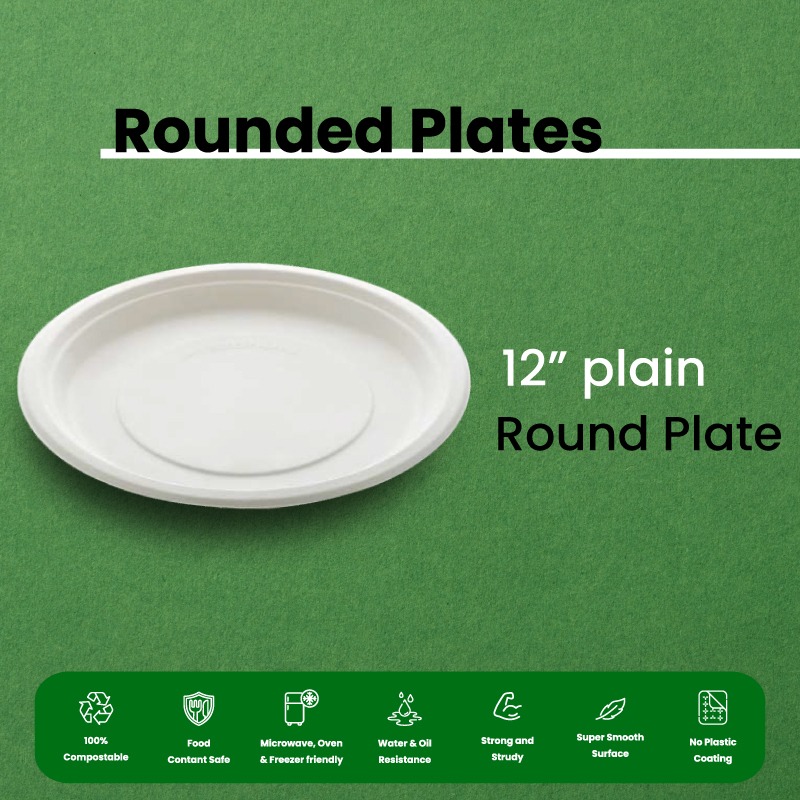 12" Compostable Round Plate | Eco-Friendly, Sturdy & Safe | Products | Yatri Bioware