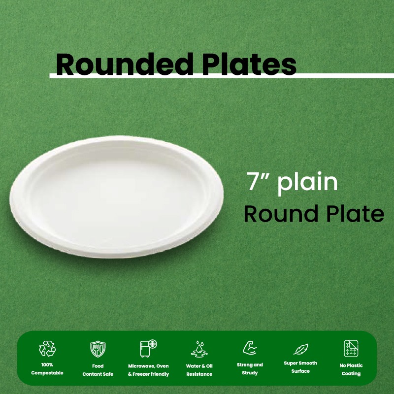 7" Compostable Round Plate | Eco-Friendly, Sturdy & Safe | Products | Yatri Bioware